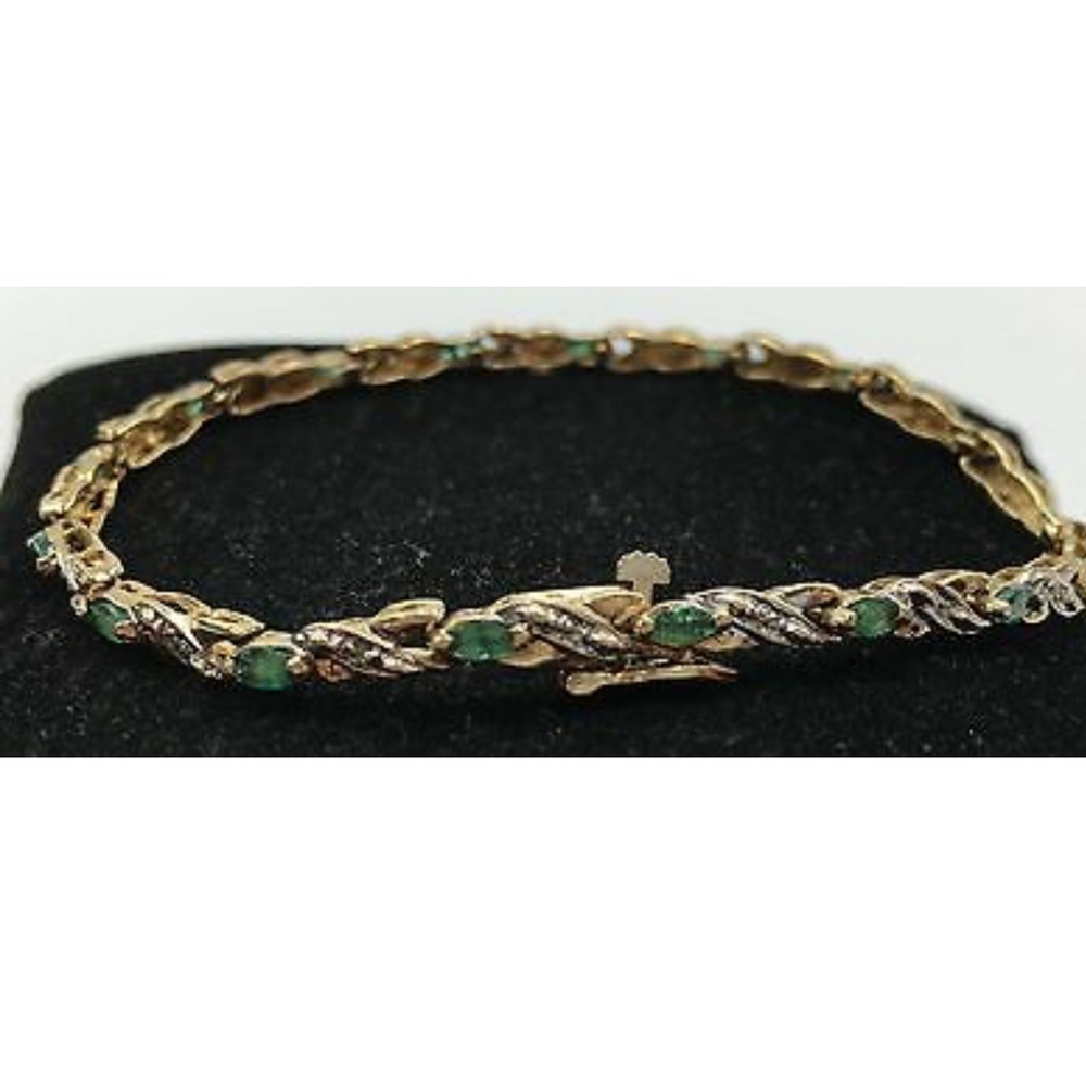 *10K Diamond Marquise Emerald Tennis Bracelet - Picture 4 of 8
